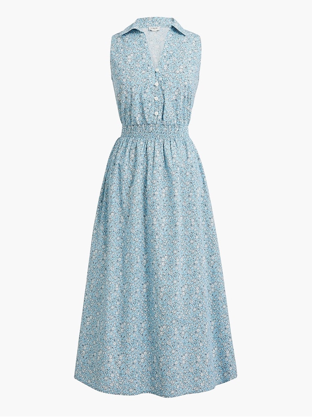 J Crew Sleeveless Collared Blue Floral Midi Dress